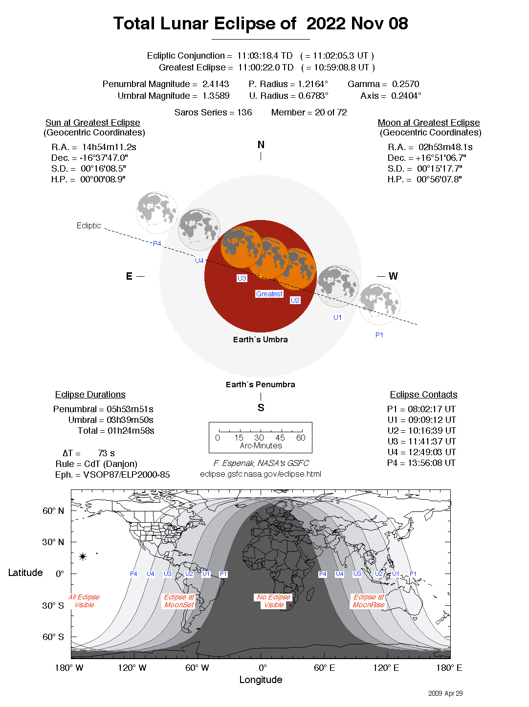 2022 Nov 8 lunar eclipse map