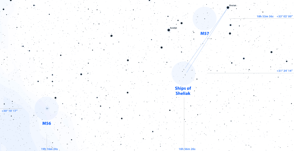 starmap south lyra m57 m56 ships of sheliak
